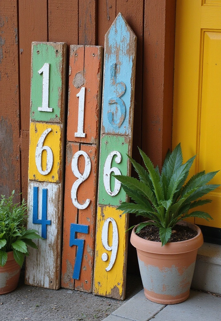 17 Colorful House Number Ideas That'll Brighten Up Your Home's Entrance! - 2. Brightly Painted Wooden Numbers