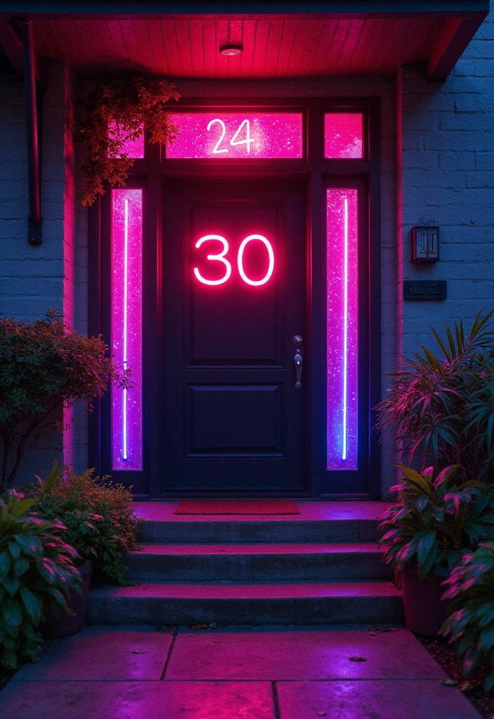 17 Colorful House Number Ideas That'll Brighten Up Your Home's Entrance! - 5. Fun Neon Numbers