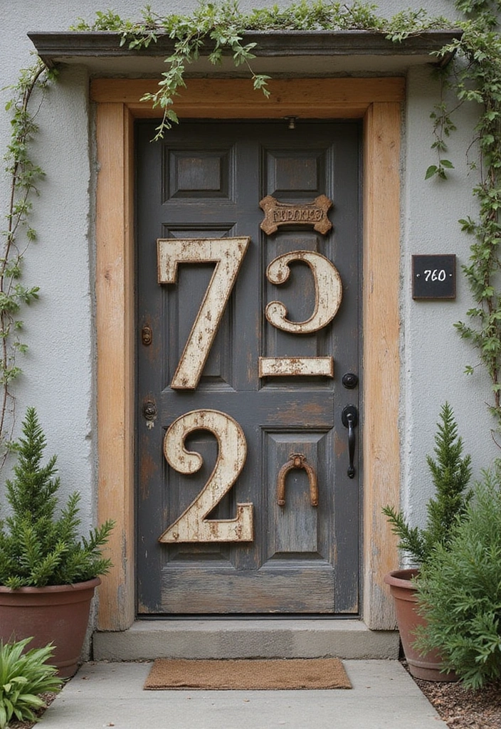 17 Colorful House Number Ideas That'll Brighten Up Your Home's Entrance! - 7. Upcycled Vintage Finds