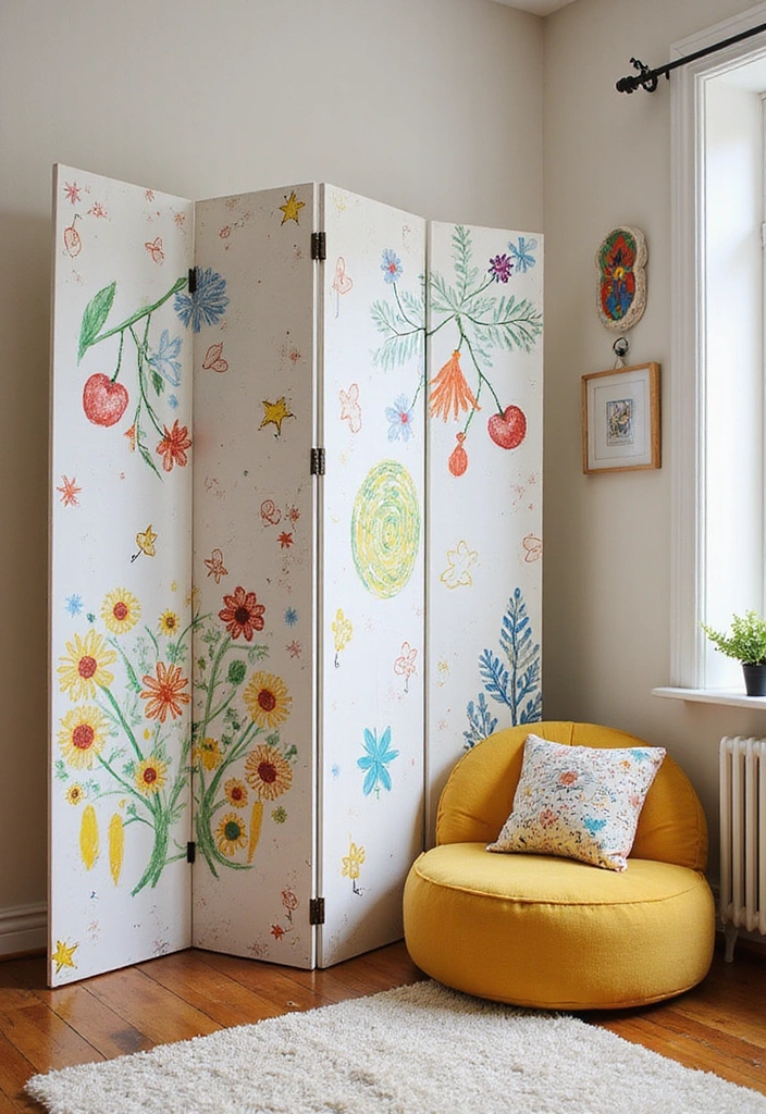 17 Fun Kids Room Divider Ideas That Will Make Playtime Extra Special (You’ll Adore #3!) - 12. Whimsical Wall Art Screens