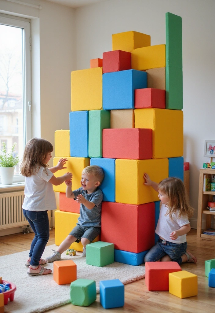 17 Fun Kids Room Divider Ideas That Will Make Playtime Extra Special (You’ll Adore #3!) - 5. Colorful Foam Block Builder
