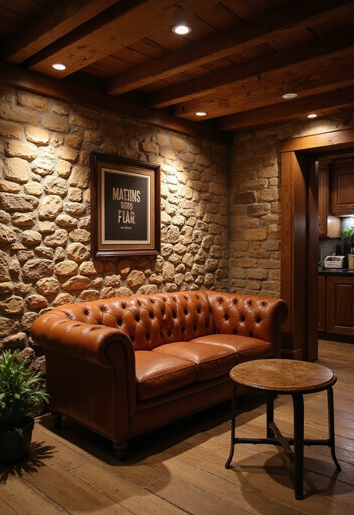 17 Modern Basement Ideas with Stone Walls That Will Make You Love Your Basement Again! - 1. Rustic Chic Lounge