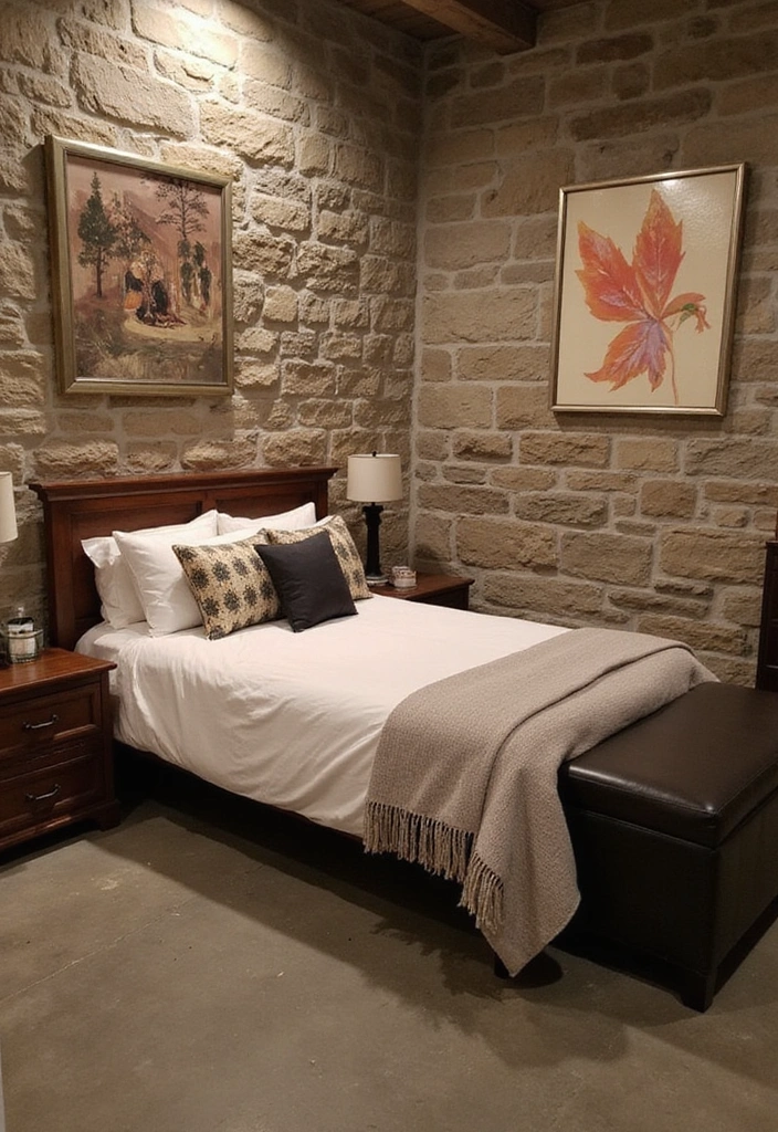 17 Modern Basement Ideas with Stone Walls That Will Make You Love Your Basement Again! - 13. Inviting Guest Suite