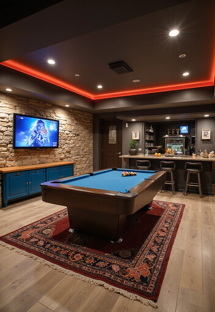 17 Modern Basement Ideas with Stone Walls That Will Make You Love Your Basement Again! - 2. Contemporary Game Room