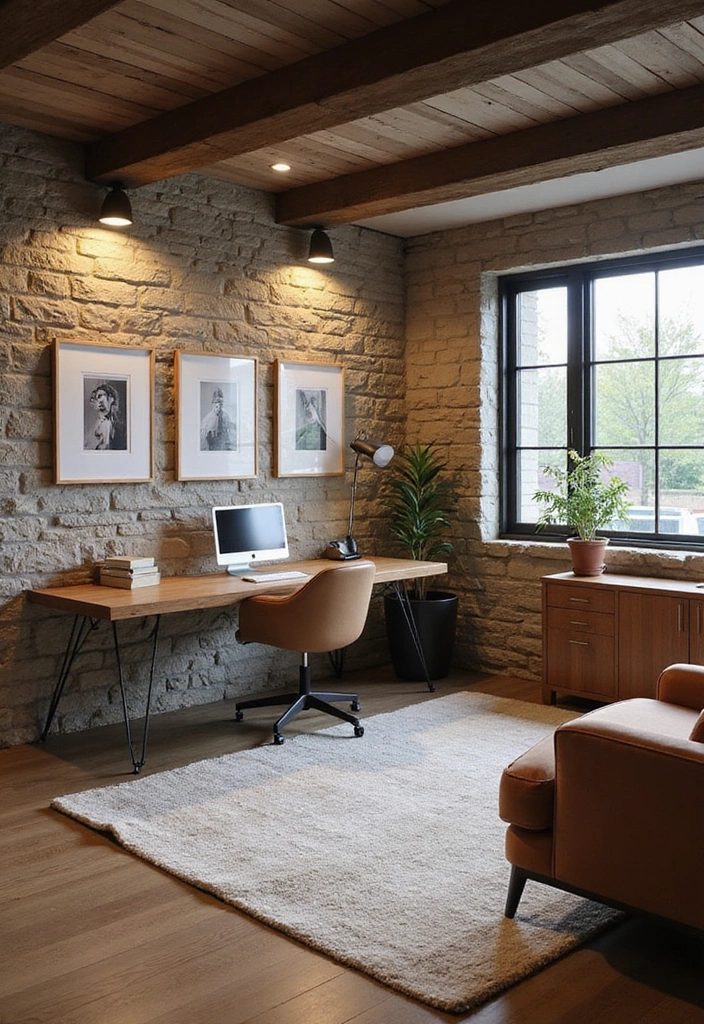 17 Modern Basement Ideas with Stone Walls That Will Make You Love Your Basement Again! - 6. Stylish Home Office