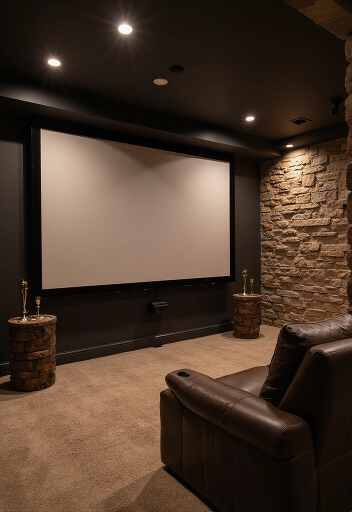17 Modern Basement Ideas with Stone Walls That Will Make You Love Your Basement Again! - 9. Sophisticated Media Room