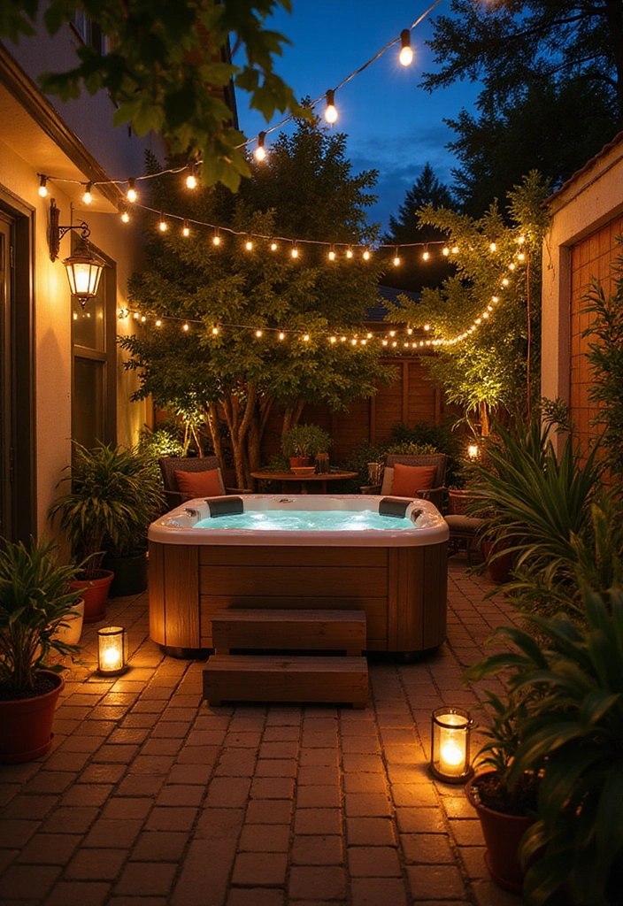 17 Small Hot Tub Patio Ideas That Maximize Space Without Skimping on Style! - 5. Creative Lighting Ideas