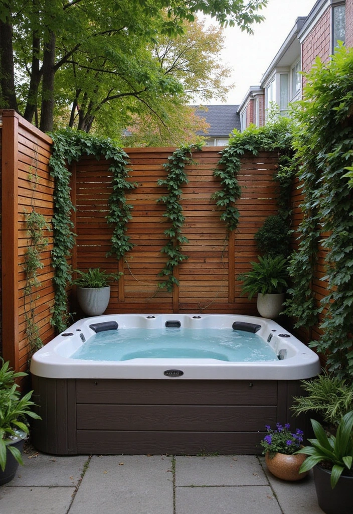 17 Small Hot Tub Patio Ideas That Maximize Space Without Skimping on Style! - 7. Privacy Screens for a Secluded Oasis