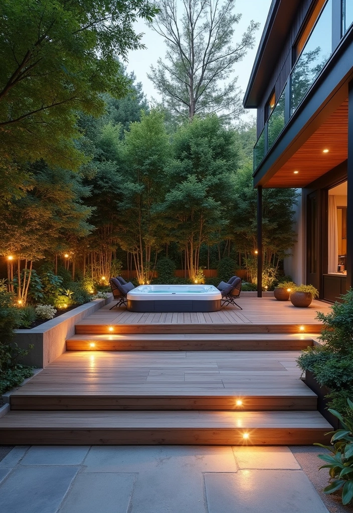 17 Small Hot Tub Patio Ideas That Maximize Space Without Skimping on Style! - 8. Decking for a Polished Look