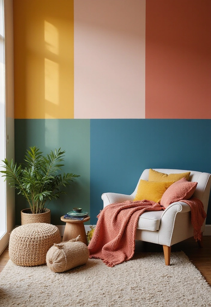 18 Boho Accent Wall Ideas That'll Bring a Cozy Vibe to Your Bedroom (You'll Want to Copy #7!) - 12. Color Blocked Walls