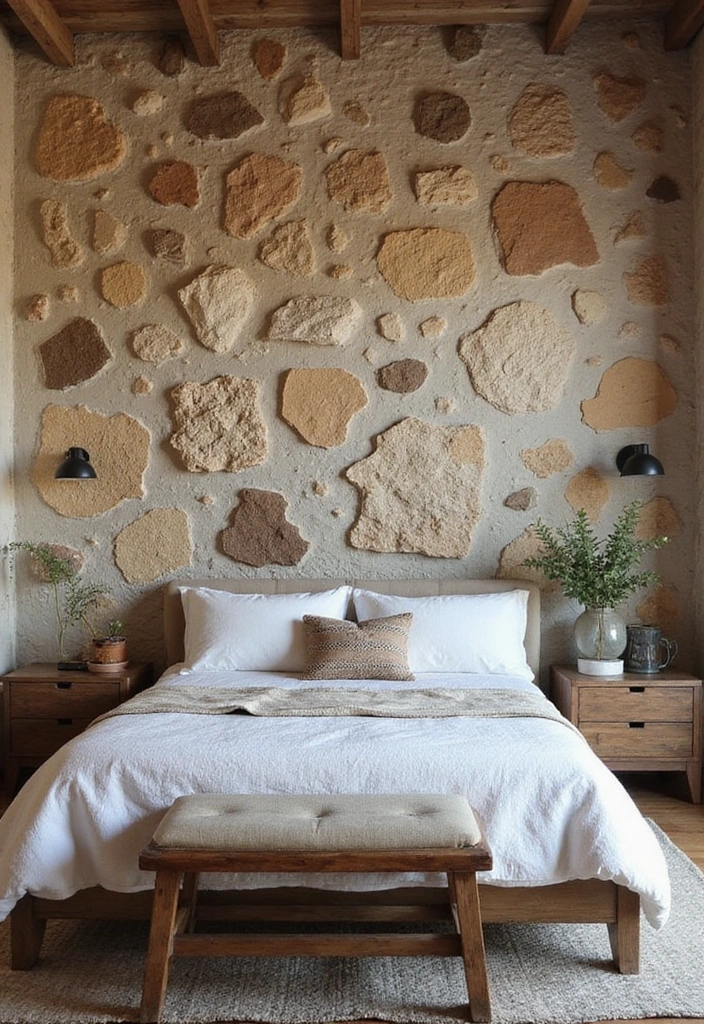 18 Boho Accent Wall Ideas That'll Bring a Cozy Vibe to Your Bedroom (You'll Want to Copy #7!) - 13. Natural Stone Accents