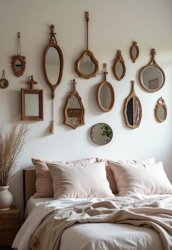 18 Boho Accent Wall Ideas That'll Bring a Cozy Vibe to Your Bedroom (You'll Want to Copy #7!) - 18. Creative Use of Mirrors