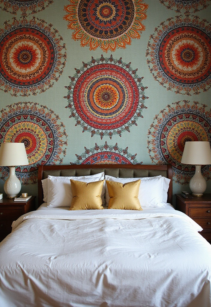 18 Boho Accent Wall Ideas That'll Bring a Cozy Vibe to Your Bedroom (You'll Want to Copy #7!) - 2. Vibrant Wallpaper with Boho Patterns