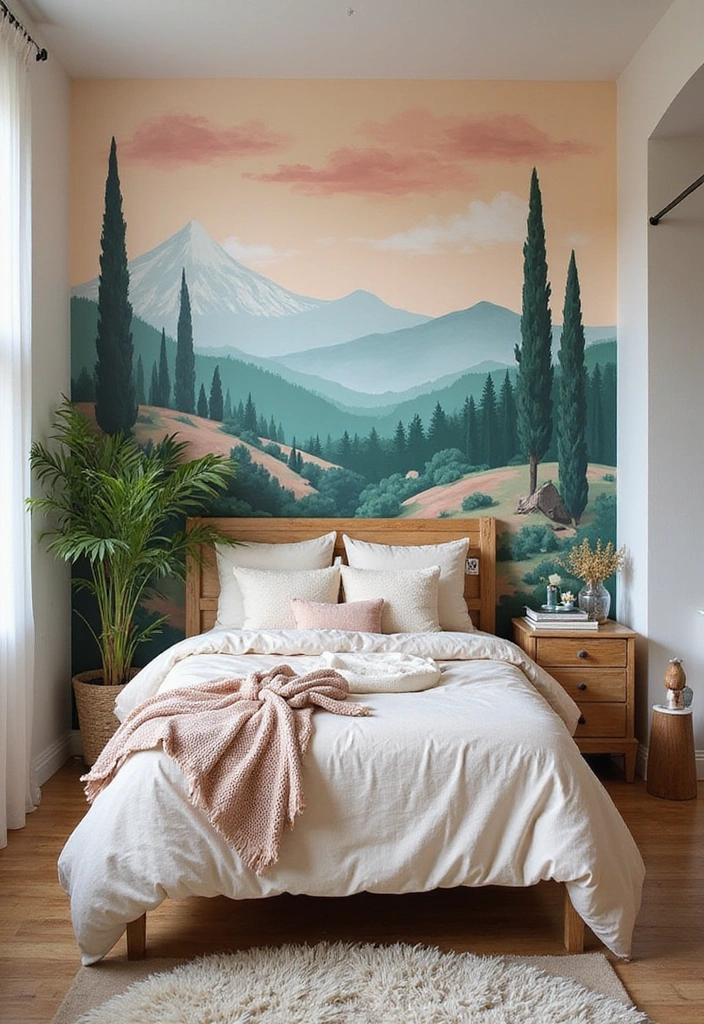 18 Boho Accent Wall Ideas That'll Bring a Cozy Vibe to Your Bedroom (You'll Want to Copy #7!) - 3. Hand-Painted Mural