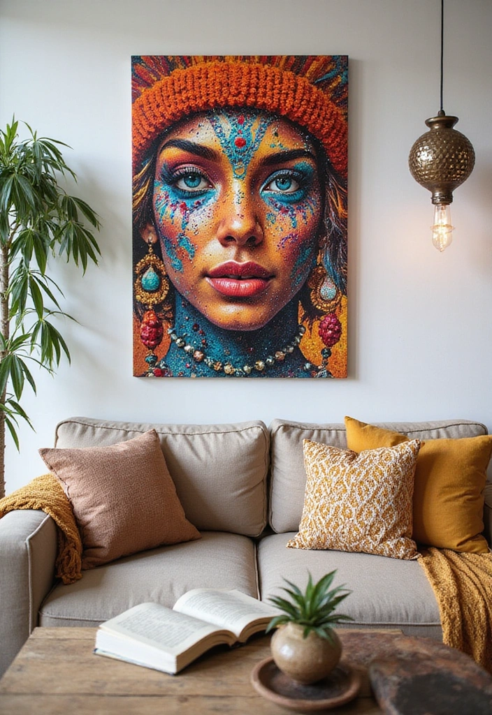 18 Boho Accent Wall Ideas That'll Bring a Cozy Vibe to Your Bedroom (You'll Want to Copy #7!) - 6. Statement Art Pieces
