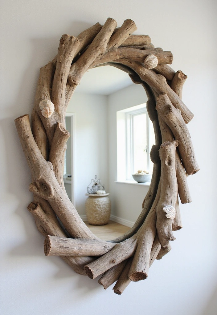 18 DIY Entryway Mirror Ideas That'll Make Your Guests Go WOW! - 10. Nature-Inspired Driftwood Mirror