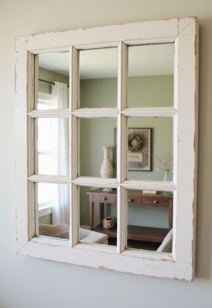 18 DIY Entryway Mirror Ideas That'll Make Your Guests Go WOW! - 11. Upcycled Window Frame Mirror