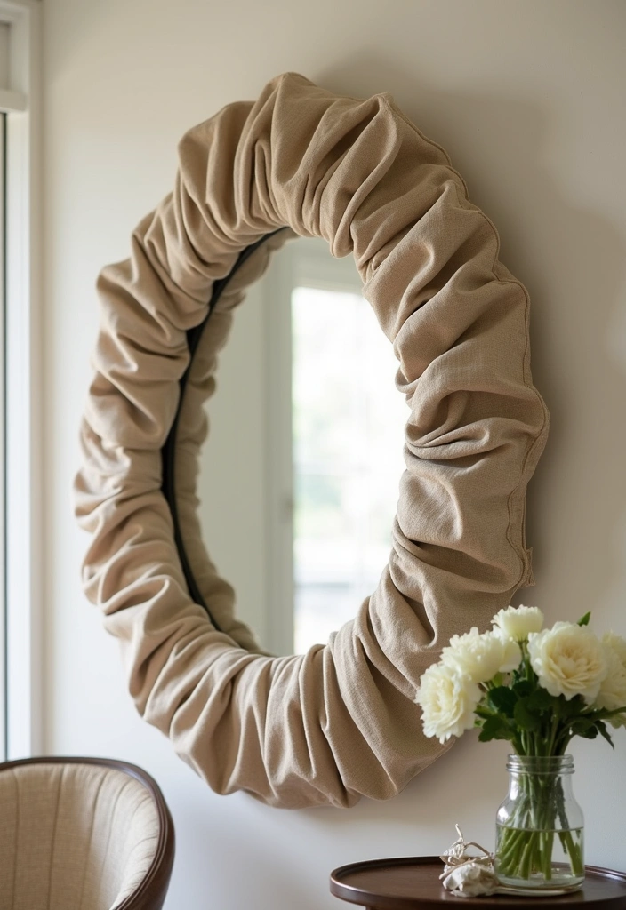 18 DIY Entryway Mirror Ideas That'll Make Your Guests Go WOW! - 12. DIY Cinched Fabric Mirror