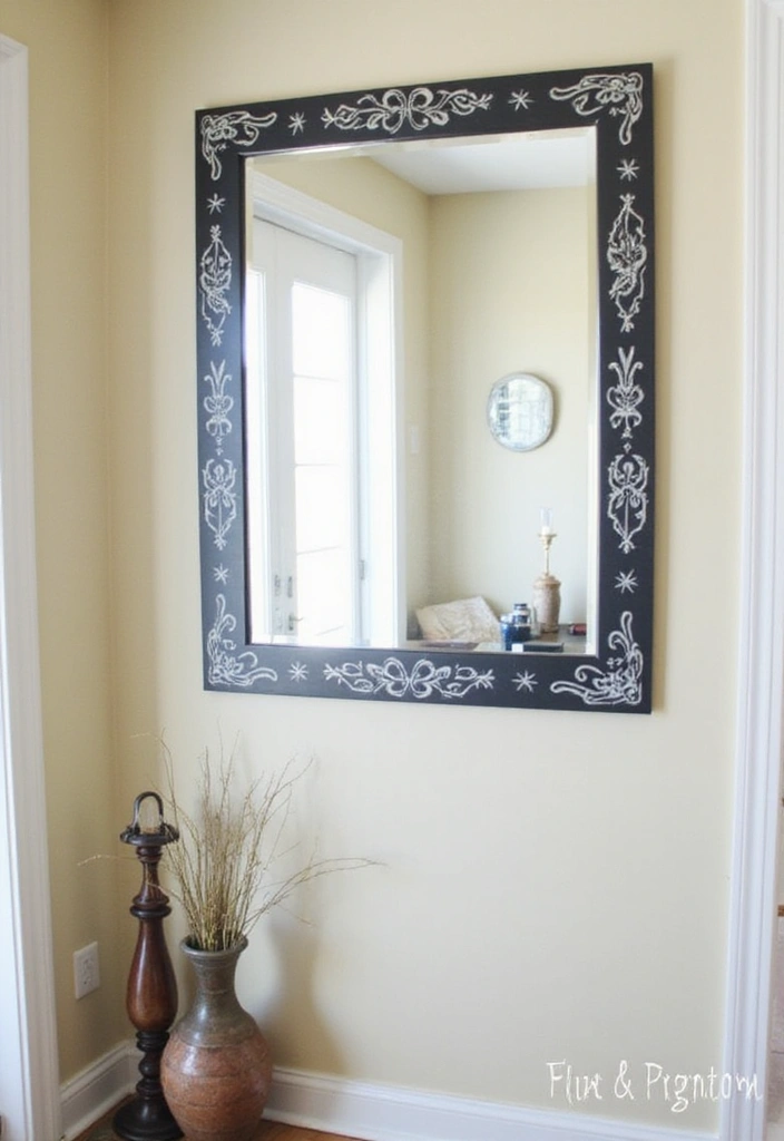 18 DIY Entryway Mirror Ideas That'll Make Your Guests Go WOW! - 14. Artistic Stenciled Mirror Design