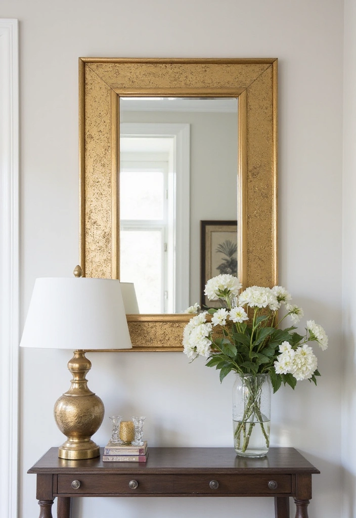 18 DIY Entryway Mirror Ideas That'll Make Your Guests Go WOW! - 2. Glam It Up with Gold Leaf Accents