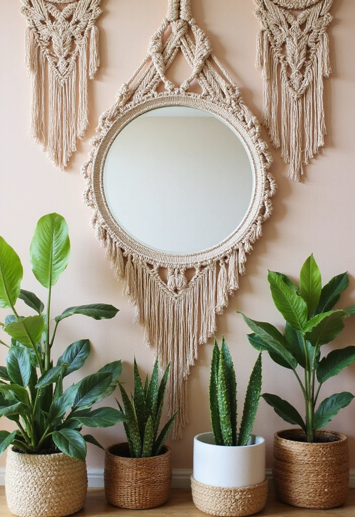 18 DIY Entryway Mirror Ideas That'll Make Your Guests Go WOW! - 3. Bohemian Dream with Macramé Hangings