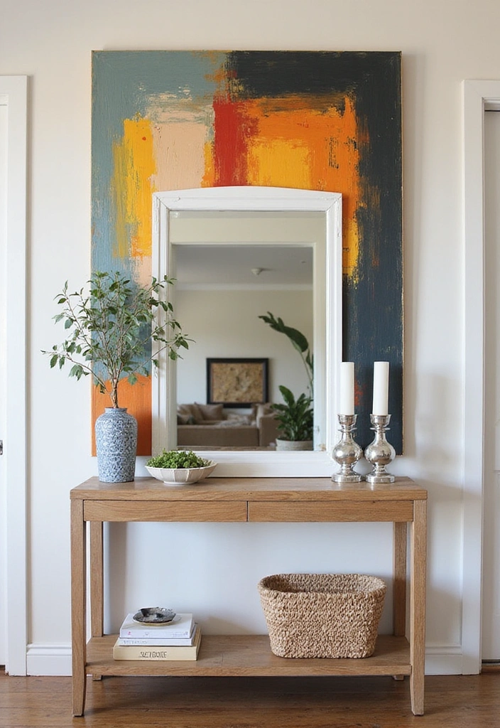 18 DIY Entryway Mirror Ideas That'll Make Your Guests Go WOW! - 8. Painted Canvas Mirror Backdrop