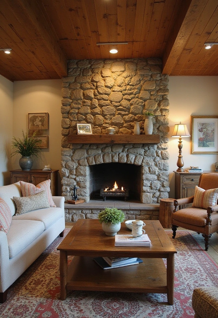 18 Luxury Stone Wall Ideas That Will Make Your Home Feel Like a Million Bucks! - 7. Warmth with Natural Fieldstone