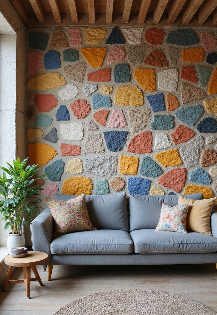 18 Luxury Stone Wall Ideas That Will Make Your Home Feel Like a Million Bucks! - 8. Artistic Mosaic Stone Walls