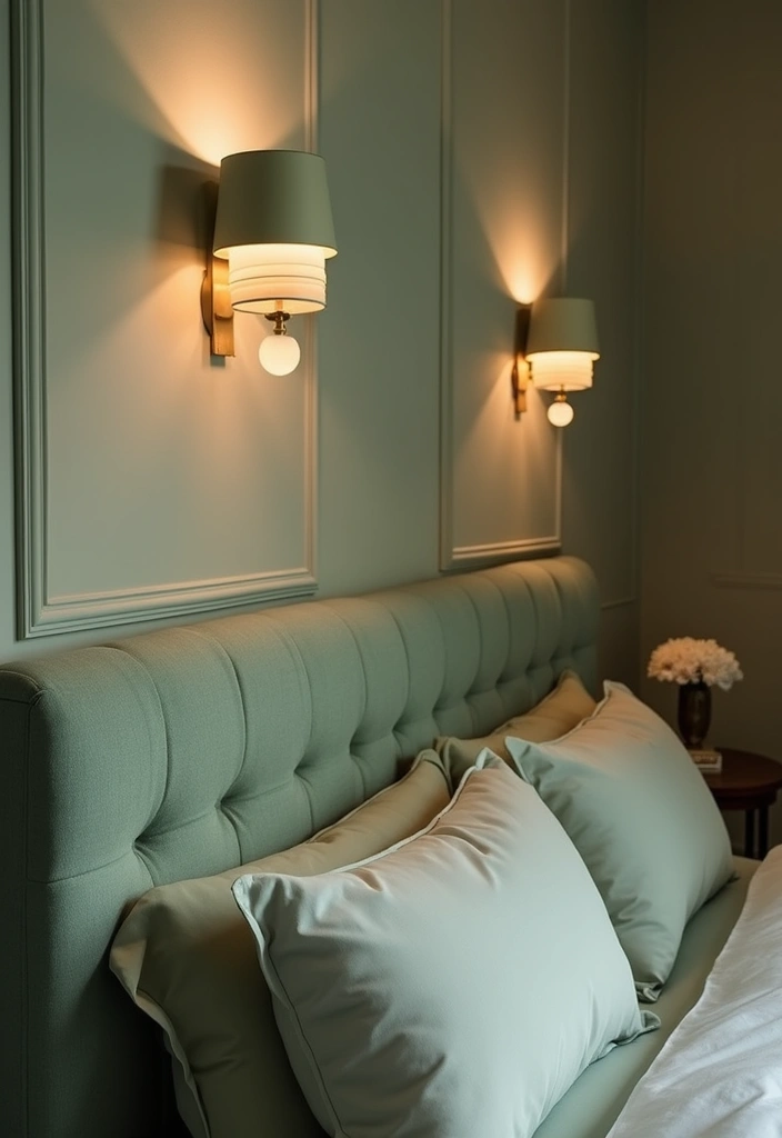 18 Sage Green Bedroom Lighting Ideas That'll Set the Perfect Mood (Don't Miss #5!) - 1. Soft Sage Wall Sconces