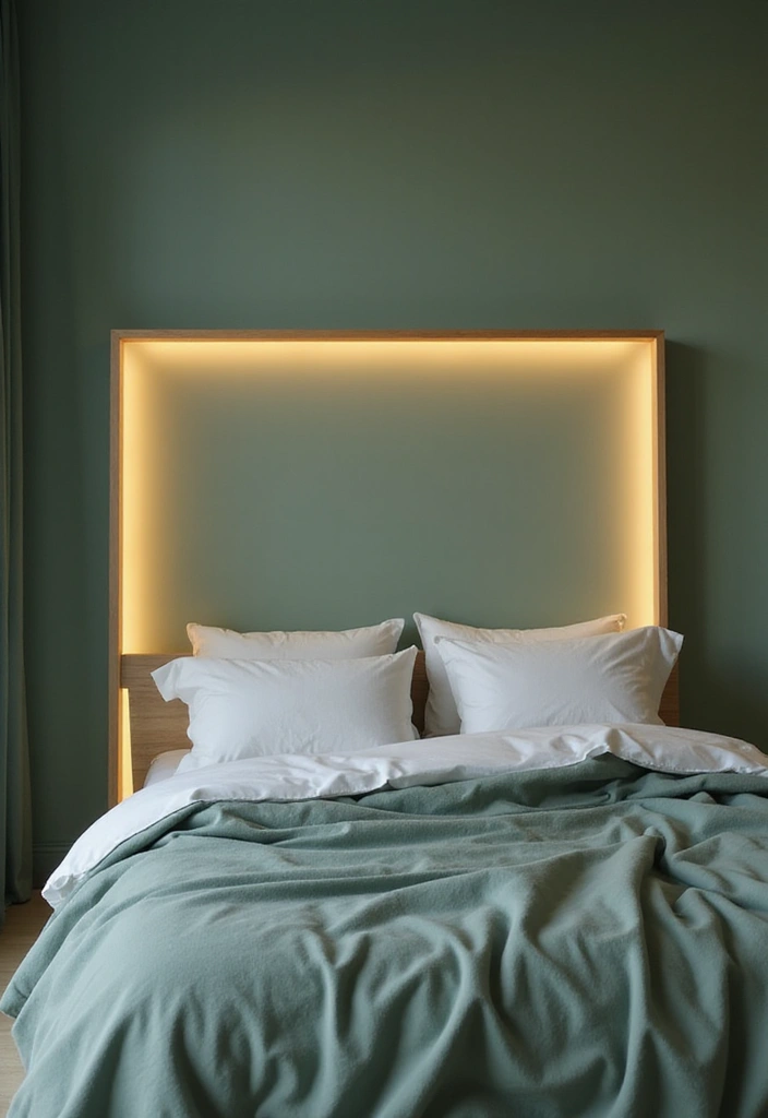 18 Sage Green Bedroom Lighting Ideas That'll Set the Perfect Mood (Don't Miss #5!) - 11. Soft Glow Behind Headboards