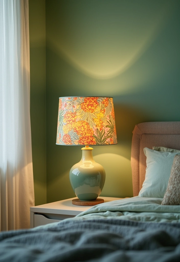 18 Sage Green Bedroom Lighting Ideas That'll Set the Perfect Mood (Don't Miss #5!) - 12. Colorful Lampshades
