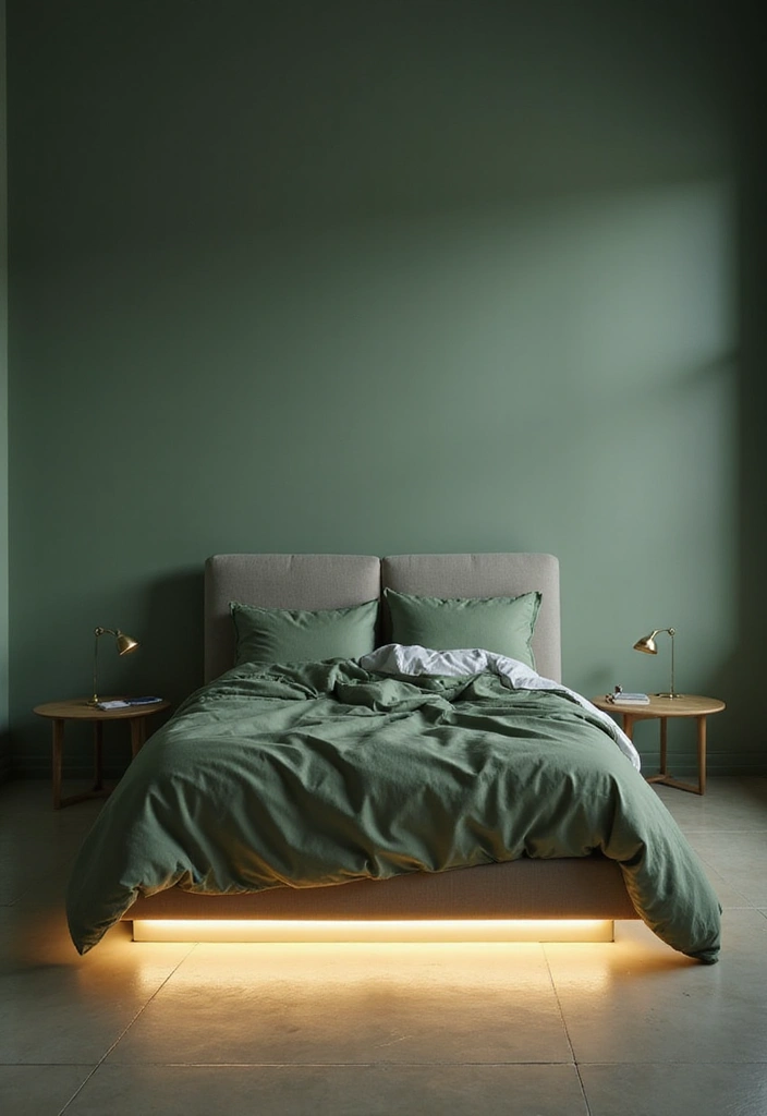 18 Sage Green Bedroom Lighting Ideas That'll Set the Perfect Mood (Don't Miss #5!) - 16. Under-Bed Lighting