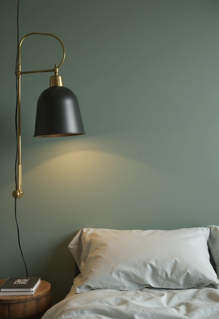 18 Sage Green Bedroom Lighting Ideas That'll Set the Perfect Mood (Don't Miss #5!) - 17. Touch of Metal