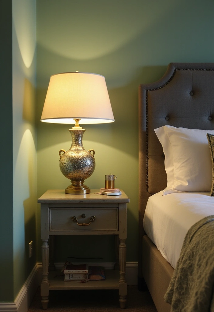 18 Sage Green Bedroom Lighting Ideas That'll Set the Perfect Mood (Don't Miss #5!) - 18. Vintage Findings