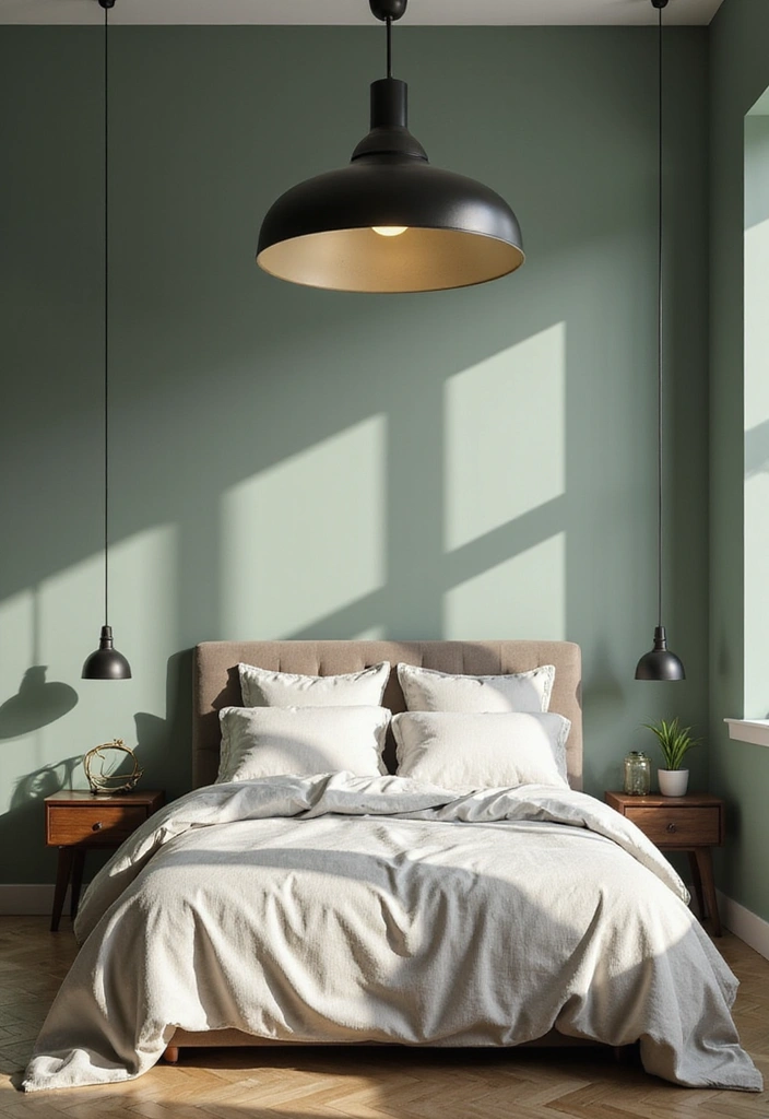 18 Sage Green Bedroom Lighting Ideas That'll Set the Perfect Mood (Don't Miss #5!) - 2. Statement Pendant Lights