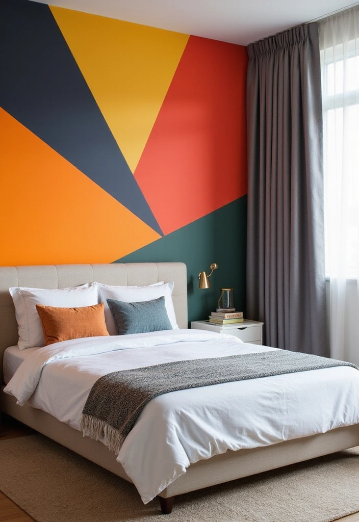 19 Artistic Bedroom Accent Wall Ideas That Showcase Your Unique Style and Personality! - 1. Bold Geometric Patterns