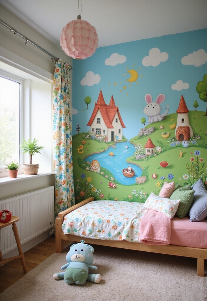 19 Artistic Bedroom Accent Wall Ideas That Showcase Your Unique Style and Personality! - 10. Whimsical Murals for Children
