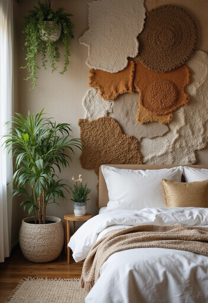 19 Artistic Bedroom Accent Wall Ideas That Showcase Your Unique Style and Personality! - 13. Nature-Inspired Textiles
