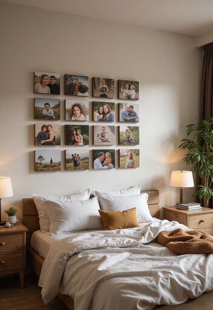 19 Artistic Bedroom Accent Wall Ideas That Showcase Your Unique Style and Personality! - 14. Customized Photo Collage