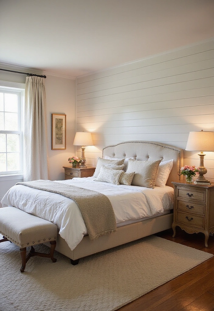 19 Artistic Bedroom Accent Wall Ideas That Showcase Your Unique Style and Personality! - 18. Classic Shiplap Walls