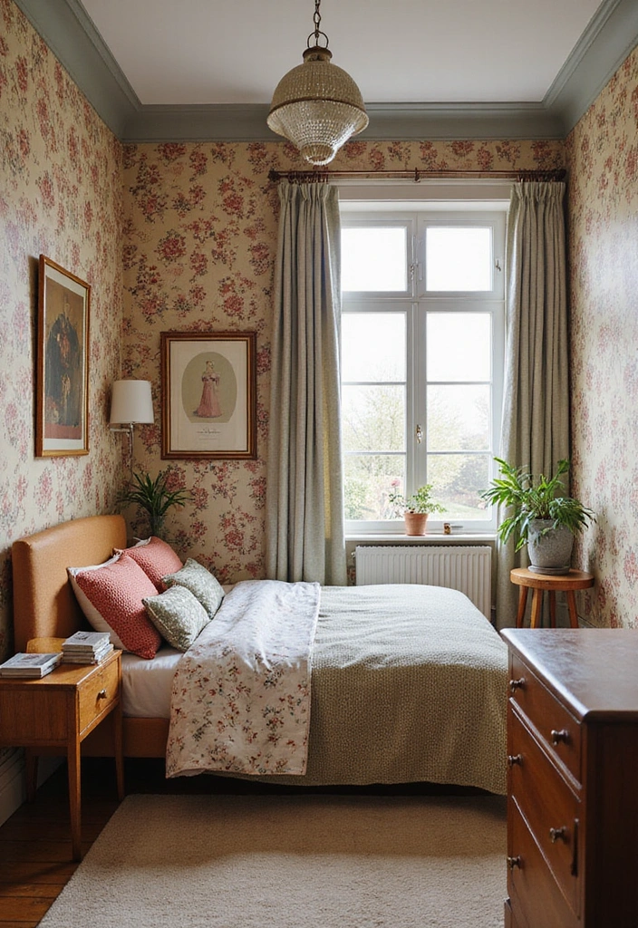 19 Artistic Bedroom Accent Wall Ideas That Showcase Your Unique Style and Personality! - 8. Vintage Wallpaper