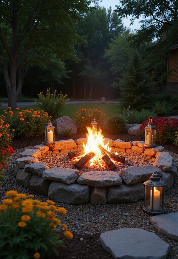 19 Beautiful Low-Maintenance Rock Garden Ideas for Busy Homeowners (You’ll Want #6!) - 12. Rustic Fire Pit Garden