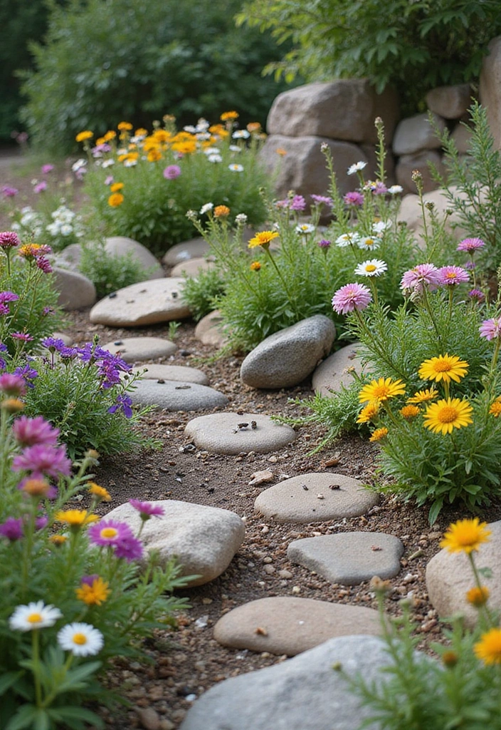 19 Beautiful Low-Maintenance Rock Garden Ideas for Busy Homeowners (You’ll Want #6!) - 7. Wildflower Wonderland