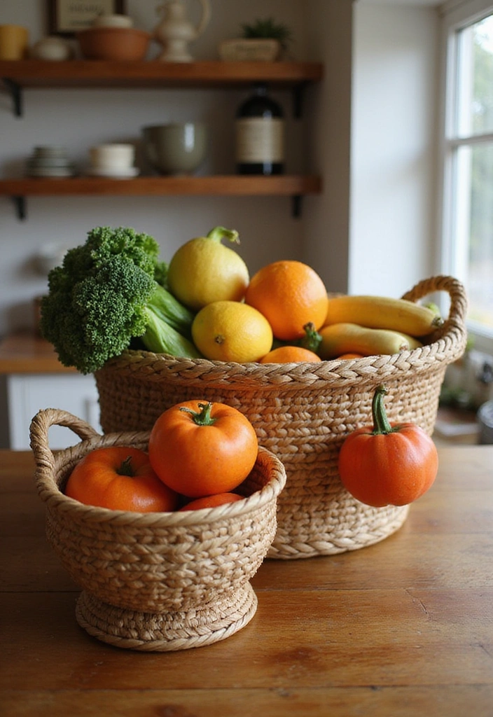 19 DIY Homemade Storage Solutions for Fruits and Vegetables (You Can Make Today!) - 11. Basket Trio on a Shelf