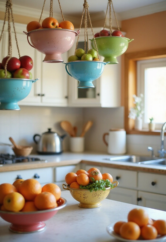 19 DIY Homemade Storage Solutions for Fruits and Vegetables (You Can Make Today!) - 12. Fruit Colander Storage