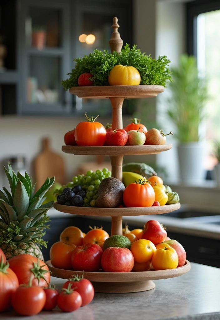 19 DIY Homemade Storage Solutions for Fruits and Vegetables (You Can Make Today!) - 14. Tiered Storage Stand