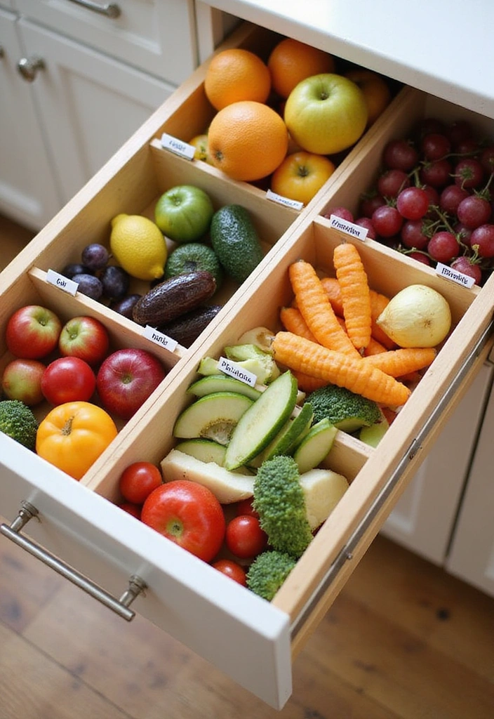 19 DIY Homemade Storage Solutions for Fruits and Vegetables (You Can Make Today!) - 7. Creative Drawer Dividers