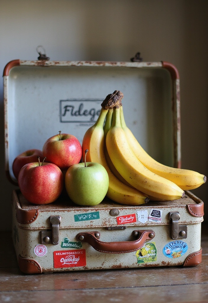 19 DIY Homemade Storage Solutions for Fruits and Vegetables (You Can Make Today!) - 8. Vintage Suitcase Storage