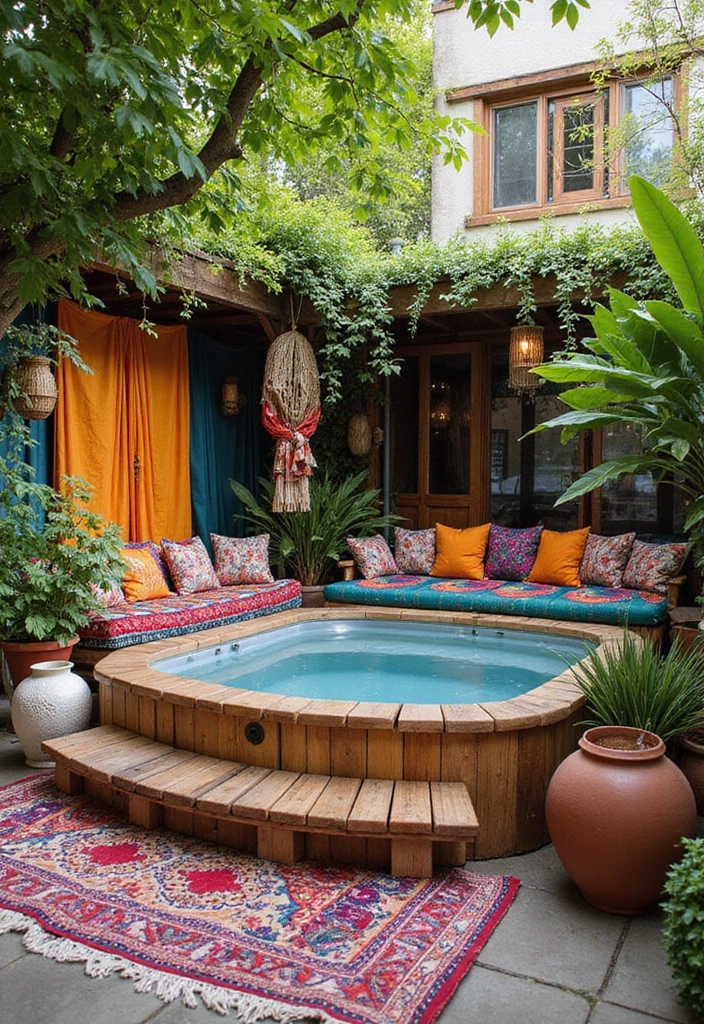 19 Modern Hot Tub Patios That Redefine Outdoor Luxury! - 11. Bohemian Bliss