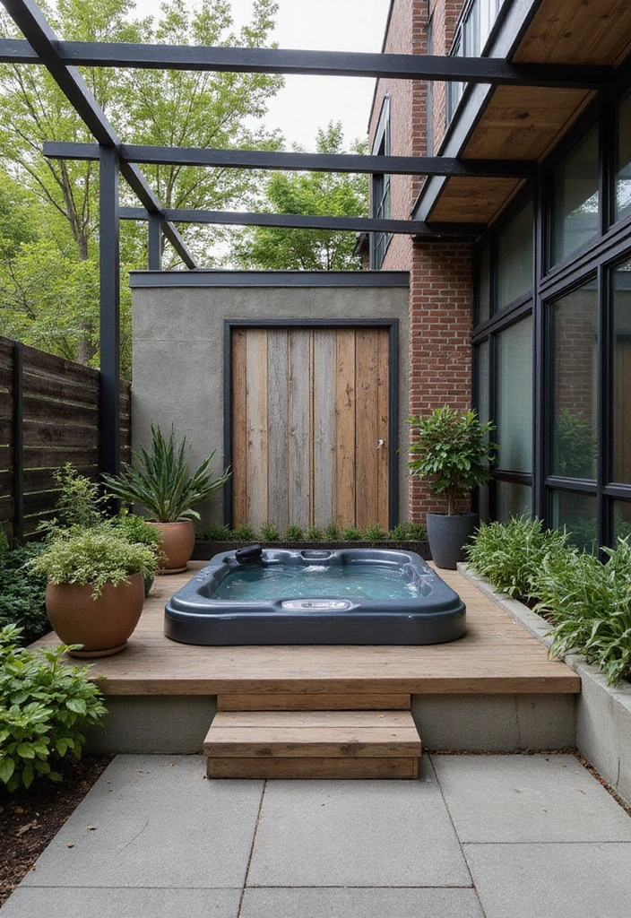 19 Modern Hot Tub Patios That Redefine Outdoor Luxury! - 16. Industrial Chic